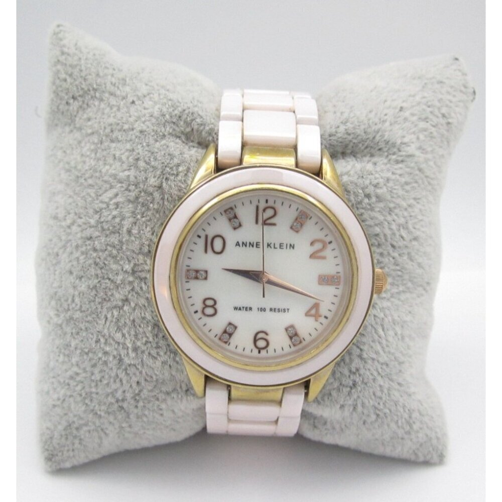 Women Anne Klein Ceramic Quartz WR Analog 34mm‎ Round Watch (H977) "New Battery"